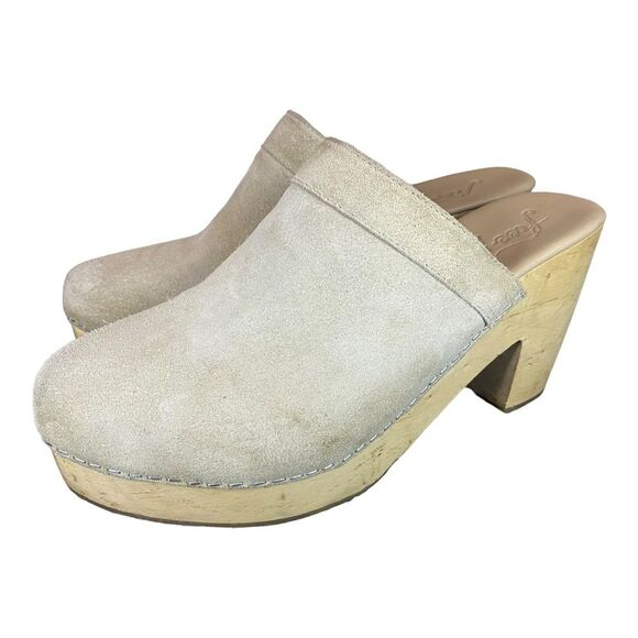 Free People Highland Park Clog Mule Gray Suede Wooden Heel - Picture 2 of 16